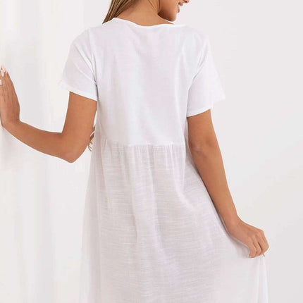 White Daydress 213821 Cotton Flared Summer Dress Silhouette - Très Elite