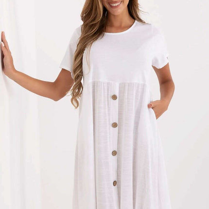 White Daydress 213821 Cotton Flared Summer Dress Silhouette - Très Elite