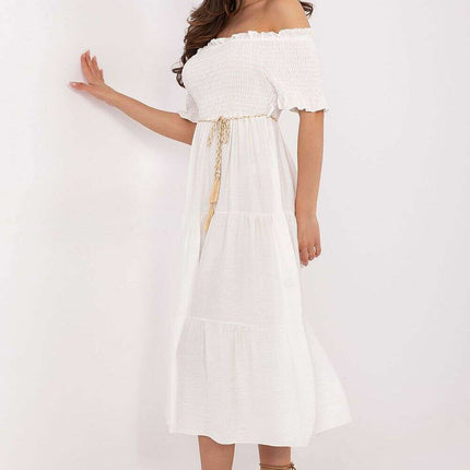 White Daydress 215186 Flared Midi Dress Lightweight - Très Elite