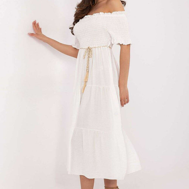 White Daydress 215186 Flared Midi Dress Lightweight