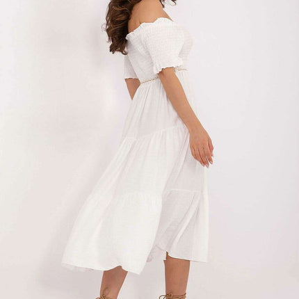 White Daydress 215186 Flared Midi Dress Lightweight - Très Elite