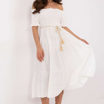 White Daydress 215186 Flared Midi Dress Lightweight - Très Elite