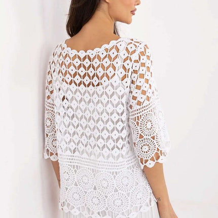 White Openwork Blouse With Camisole Two Piece Set Boho - Très Elite