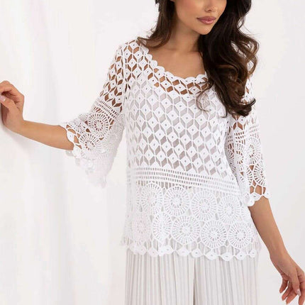 White Openwork Blouse With Camisole Two Piece Set Boho - Très Elite