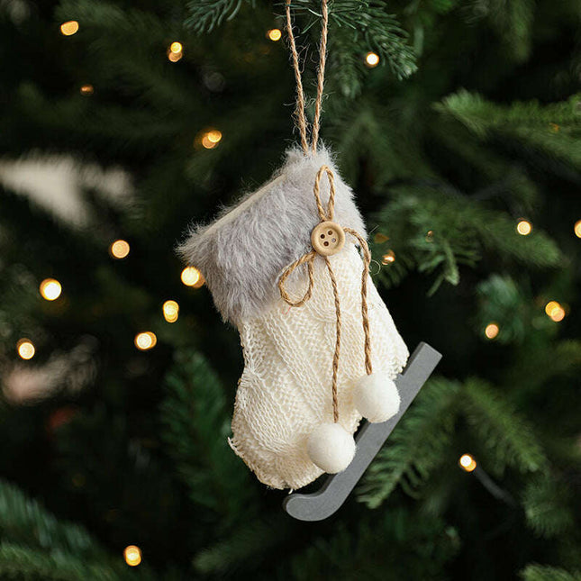 White Plush Fabric Pendant Gloves Sled Creative Christmas Tree Ornaments- Très Elite- Très Elite