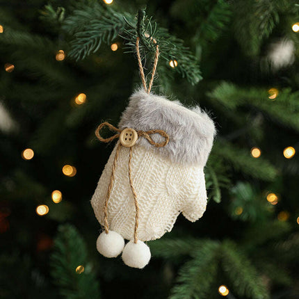 White Plush Fabric Pendant Gloves Sled Creative Christmas Tree Ornaments - Très Elite