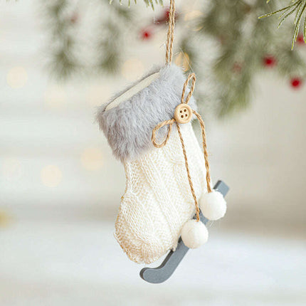 White Plush Fabric Pendant Gloves Sled Creative Christmas Tree Ornaments - Très Elite