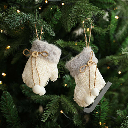 White Plush Fabric Pendant Gloves Sled Creative Christmas Tree Ornaments - Très Elite