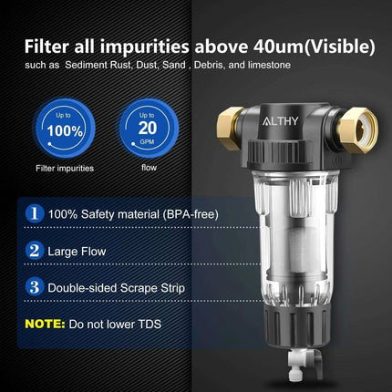 Whole House Water Filtration System with Stainless Steel Mesh - Low Maintenance Solution by ALTHY AL-PRE1..