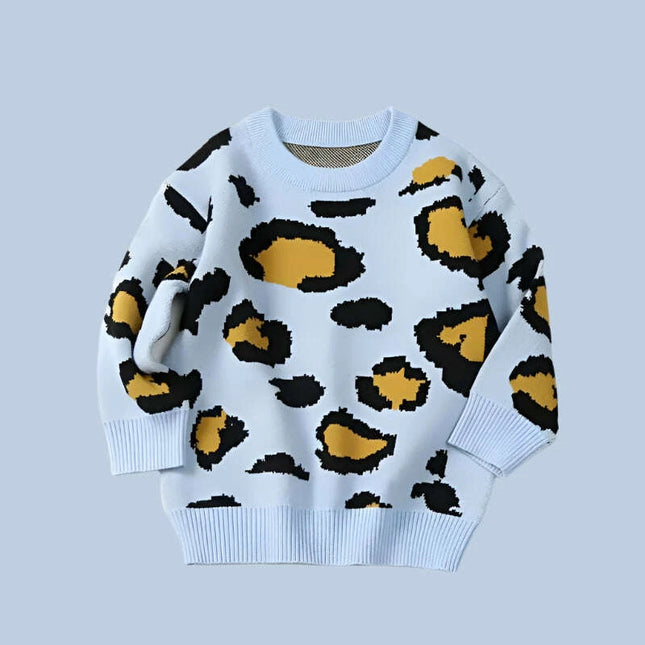 Wild Chic Leopard Print Sweater for Girls 24M to 6 Years - Trendy Cozy Pullover for Fall/Winter