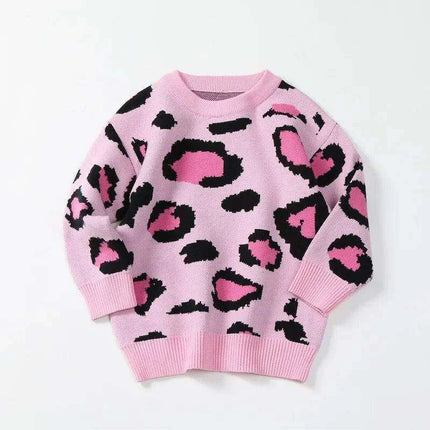 Wild Chic Leopard Print Sweater for Girls 24M to 6 Years - Trendy Cozy Pullover for Fall/Winter - Très Elite