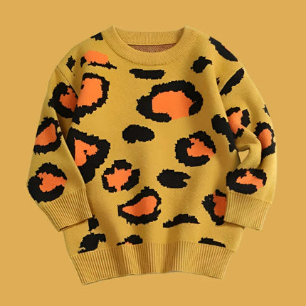 Wild Chic Leopard Print Sweater for Girls 24M to 6 Years - Trendy Cozy Pullover for Fall/Winter - Très Elite