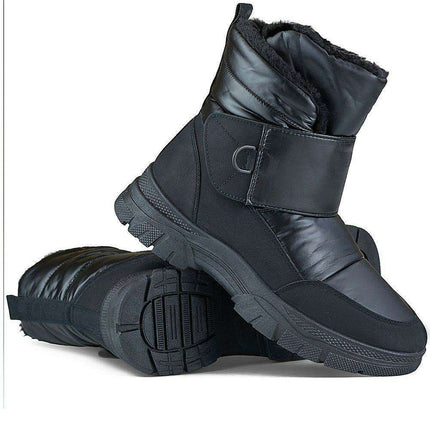Winter Elegance: Black Vegan Leather Snow Boots with Faux Fur Lining - Très Elite