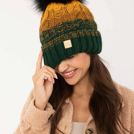 Winter Plaid Beanie With Pom Pom And Fleece Lining - Très Elite