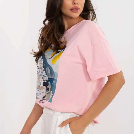 Women Cotton Elastane Soft T Shirt Model 213260 Pink - Très Elite