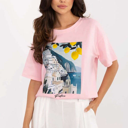 Women Cotton Elastane Soft T Shirt Model 213260 Pink - Très Elite
