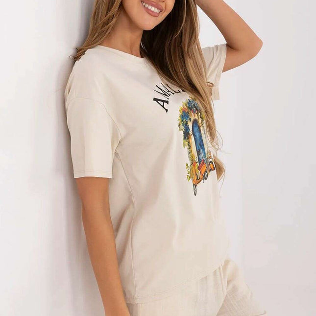 Women Cotton T Shirt With Beige Stretch Model 213258