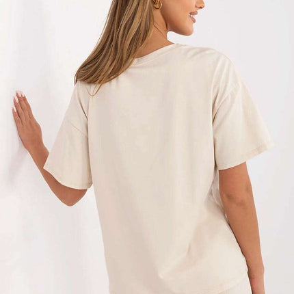 Women Cotton T Shirt With Beige Stretch Model 213258 - Très Elite
