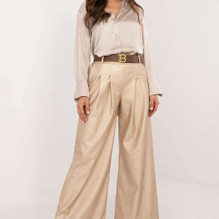 Women Eco Leather Pants 202891 in Brown Polyester Blend - Très Elite