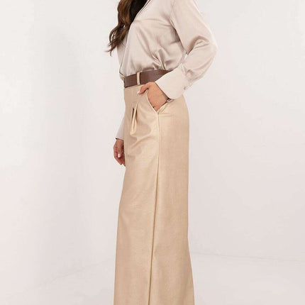 Women Eco Leather Pants 202891 in Brown Polyester Blend - Très Elite