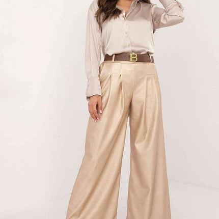 Women Eco Leather Pants 202891 in Brown Polyester Blend - Très Elite