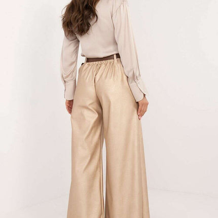 Women Eco Leather Pants 202891 in Brown Polyester Blend - Très Elite