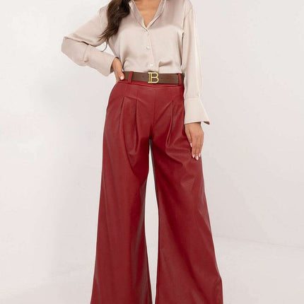 Women Eco Leather Pants 202891 in Brown Polyester Blend - Très Elite