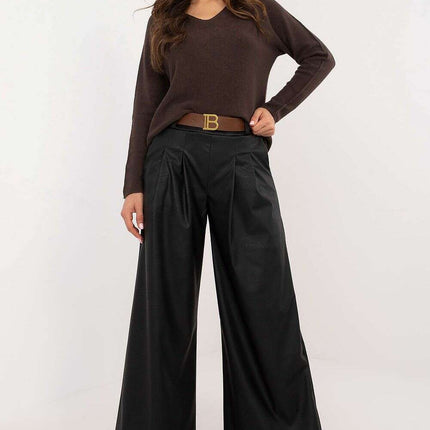 Women Eco Leather Pants 202891 in Brown Polyester Blend - Très Elite