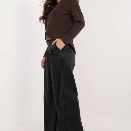 Women Eco Leather Pants 202891 in Brown Polyester Blend - Très Elite