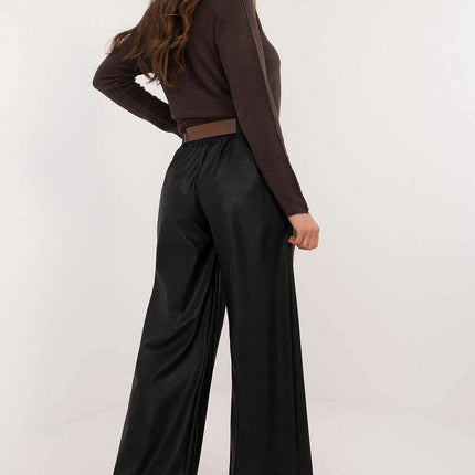 Women Eco Leather Pants 202891 in Brown Polyester Blend - Très Elite