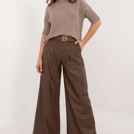 Women Eco Leather Pants 202891 in Brown Polyester Blend - Très Elite