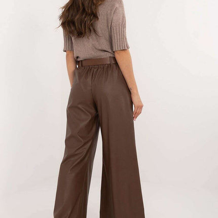 Women Eco Leather Pants 202891 in Brown Polyester Blend - Très Elite