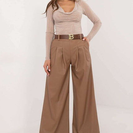 Women Eco Leather Pants 202891 in Brown Polyester Blend - Très Elite