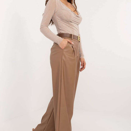 Women Eco Leather Pants 202891 in Brown Polyester Blend - Très Elite