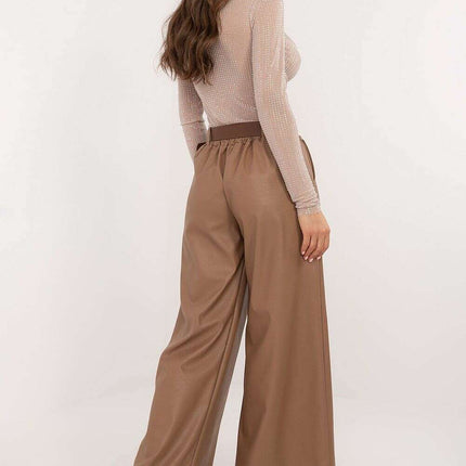 Women Eco Leather Pants 202891 in Brown Polyester Blend - Très Elite