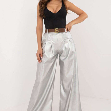 Women Eco Leather Pants 202891 in Brown Polyester Blend - Très Elite