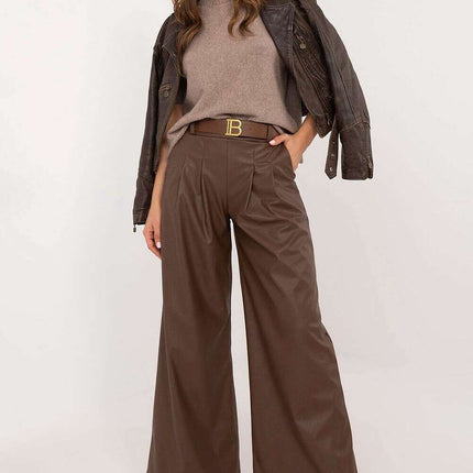 Women Eco Leather Pants 202891 in Brown Polyester Blend - Très Elite