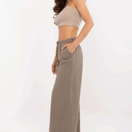 Women Linen Cotton Trousers 213548 Casual Relaxed Fit - Très Elite