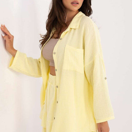 Women Long Sleeve Cotton Muslin Shirt Model 215498 Yellow - Très Elite