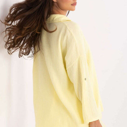 Women Long Sleeve Cotton Muslin Shirt Model 215498 Yellow - Très Elite