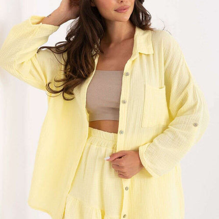 Women Long Sleeve Cotton Muslin Shirt Model 215498 Yellow - Très Elite