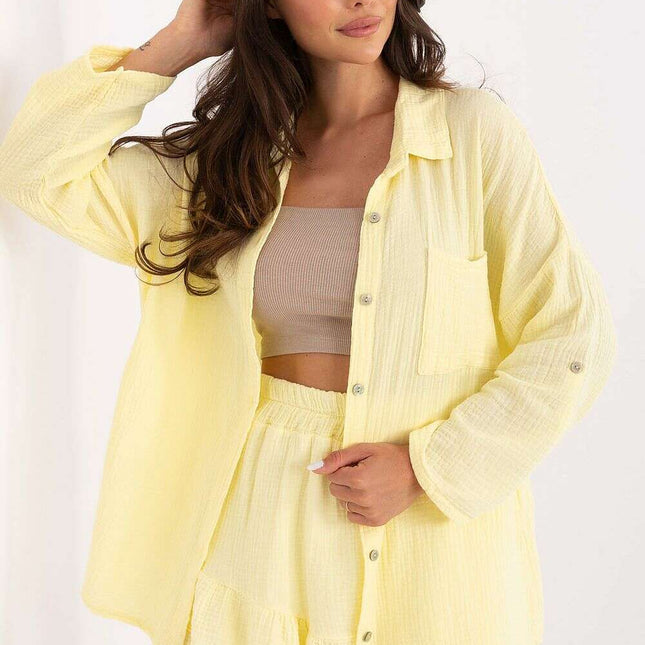 Women Long Sleeve Cotton Muslin Shirt Model 215498 Yellow