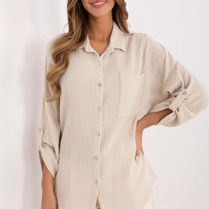 Women Long Sleeve Shirt Model 210007 100 Percent Cotton - Très Elite