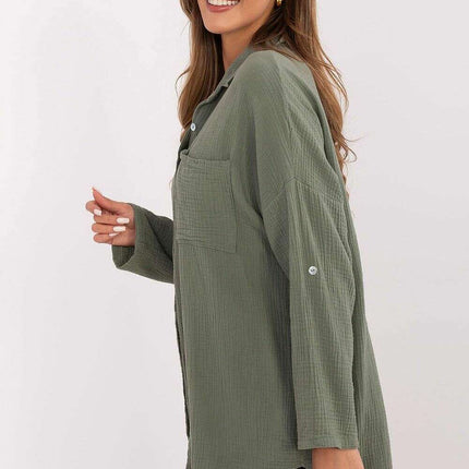 Women Long Sleeve Shirt Model 210007 100 Percent Cotton - Très Elite