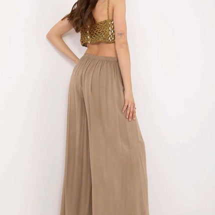 Women Palazzo Pants Model 212281 High Waisted Tie Belt - Très Elite