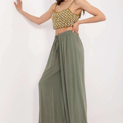 Women Palazzo Pants Model 212281 High Waisted Tie Belt - Très Elite