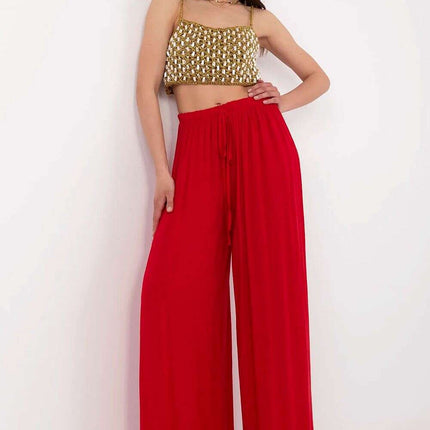 Women Palazzo Pants Model 212281 High Waisted Tie Belt - Très Elite