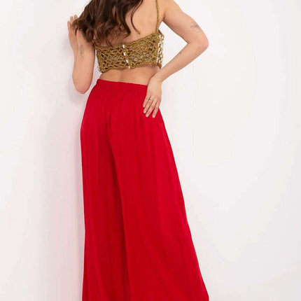 Women Palazzo Pants Model 212281 High Waisted Tie Belt - Très Elite