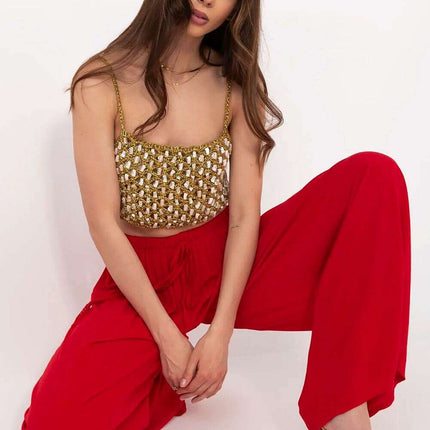 Women Palazzo Pants Model 212281 High Waisted Tie Belt - Très Elite