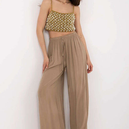 Women Palazzo Pants Model 212281 High Waisted Tie Belt - Très Elite